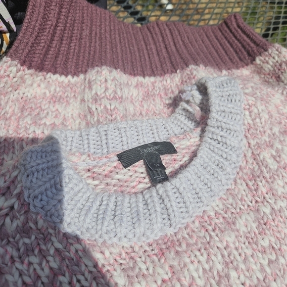 J. Crew marled colorblock wool-blend crewneck sweater pink purple white XS - Picture 3 of 6
